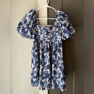 Blue Floral Printed Babydoll Dress